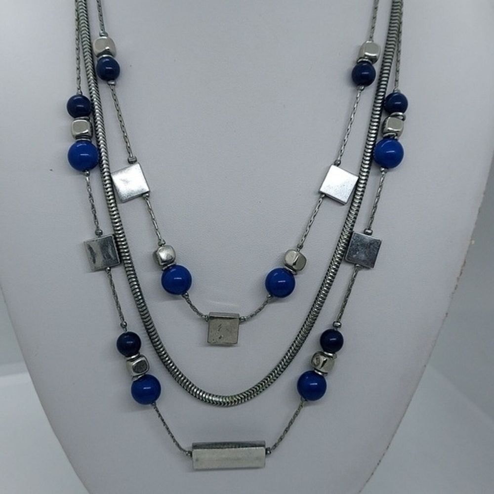 New York and Co. Triple Strand blue and silver tone necklace